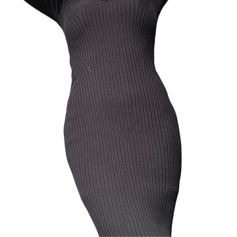DYNAMITE BLACK RIBBED MAXI DRESS WITH  V-NECK, COLLAR & SIDE SLIT | SIZE SMALL - Picture 3 of 15
